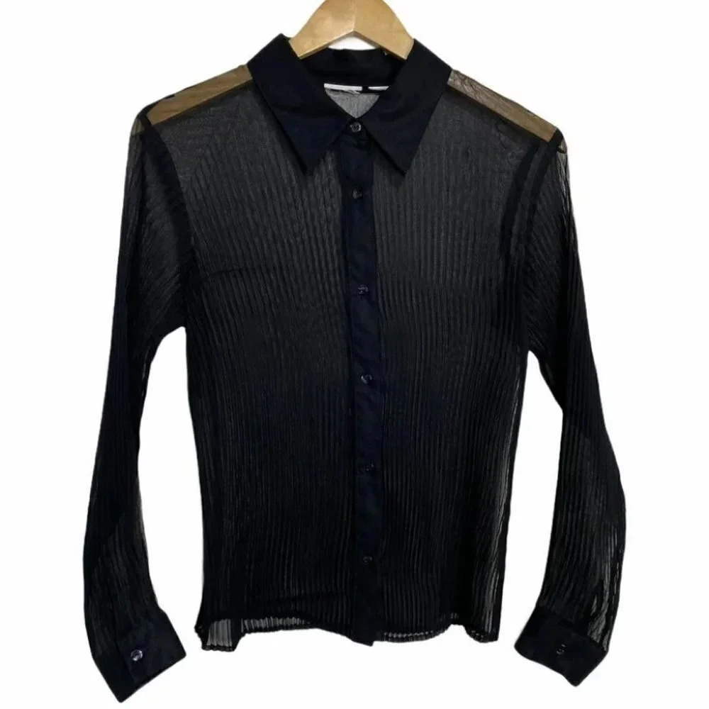Black sheer button down‎ shirt M/L